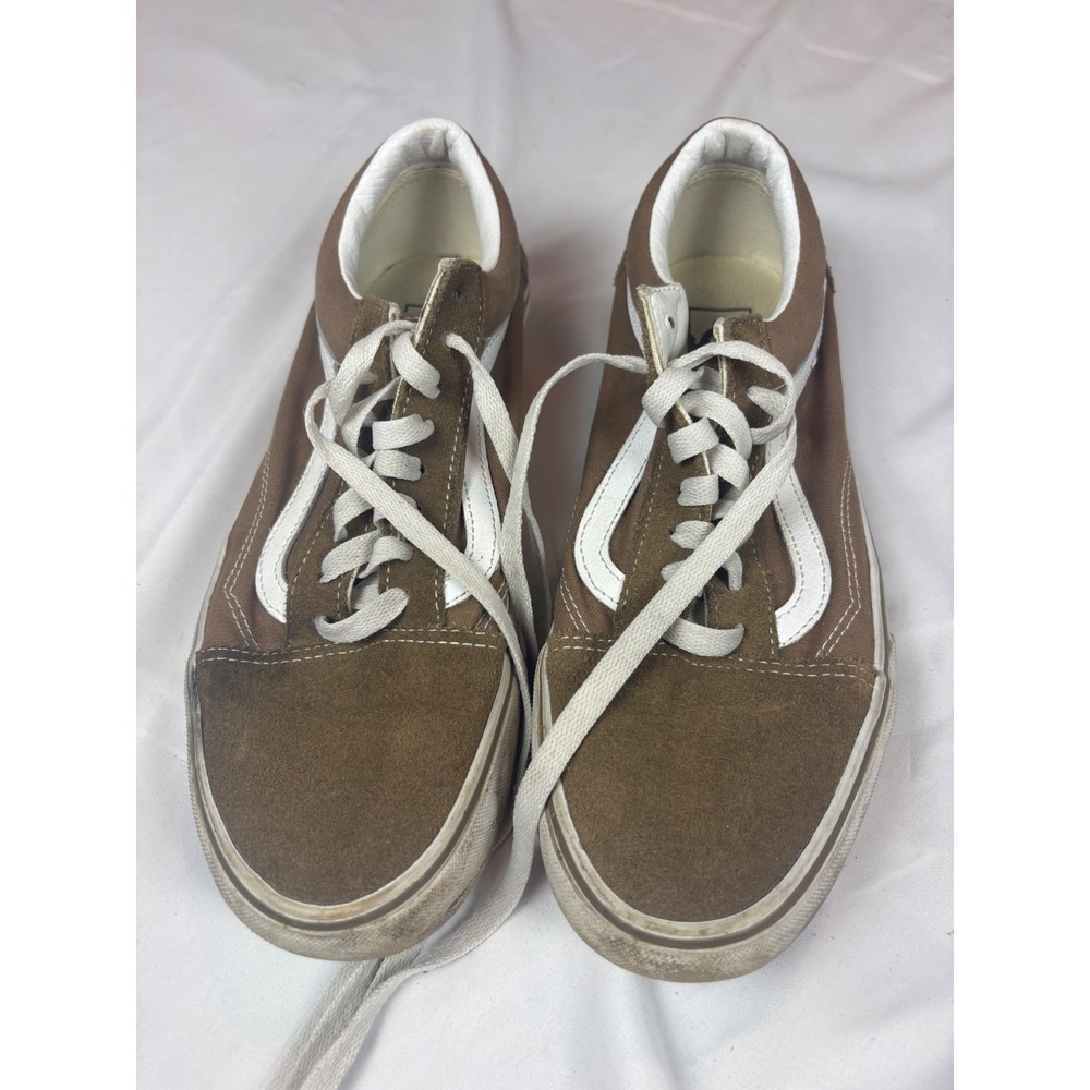 Vans Old Skool Skate Shoes Tobacco Brown White Suede Canvas Low Top Sneakers